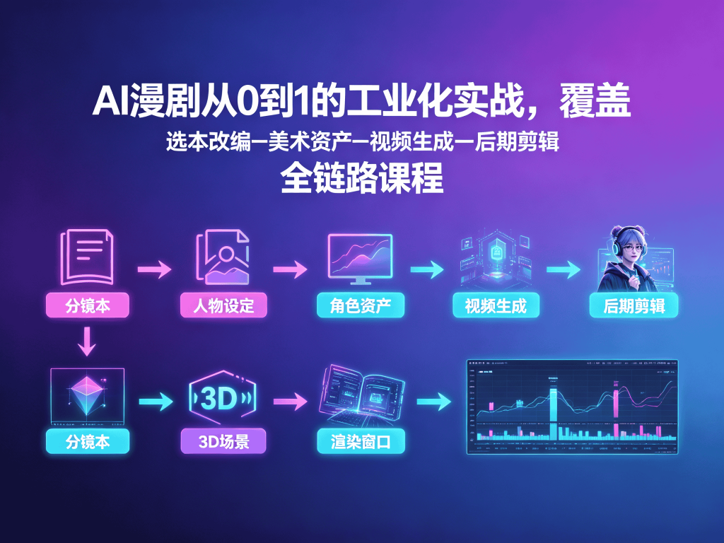 AI漫剧从0到1的工业化实战，覆盖“选本改编—美术资产—视频生成—后期剪辑”全链路课程全套课程_含AI绘画/视频/部署实战封面