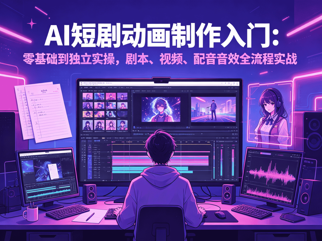 AI短剧动画制作入门：零基础到独立实操，剧本、视频、配音音效全流程实战入门到精通_人工智能学习资源汇总封面