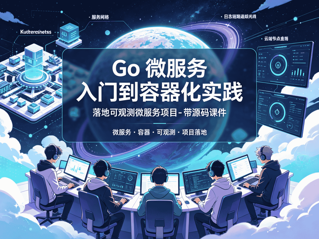 Go微服务入门到容器化实践，落地可观测微服务项目 - 带源码课件（VIP）从入门到实战_Go语言后端开发教程封面