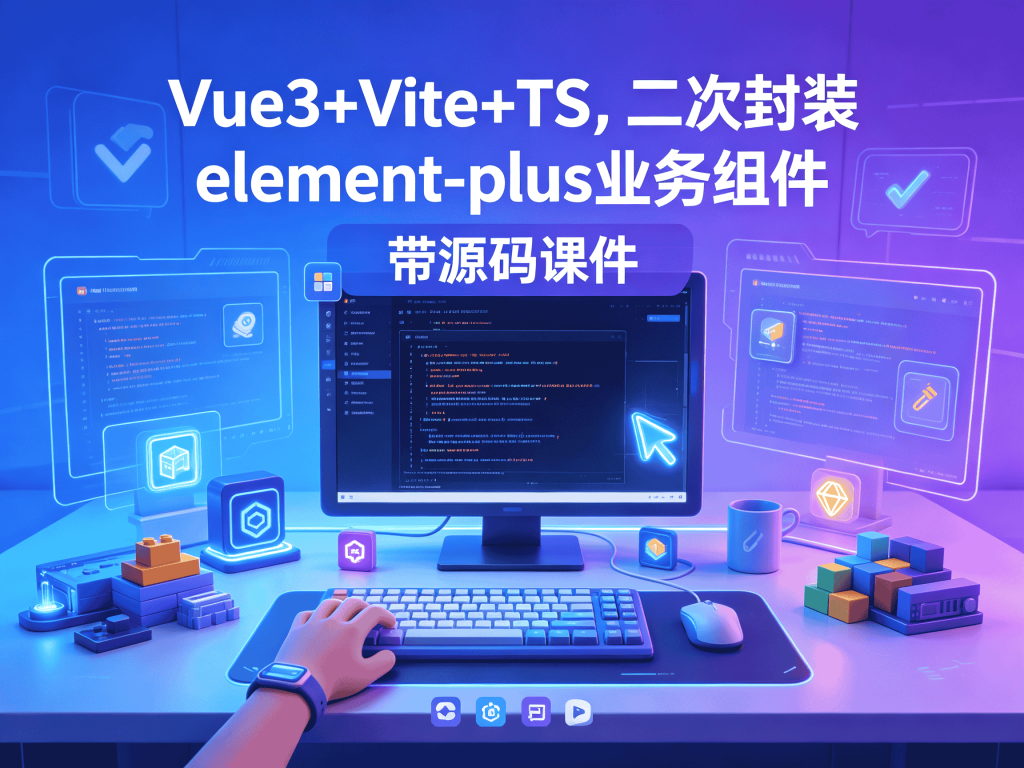 基于Vue3+Vite+TS，二次封装element-plus业务组件 - 带源码课件进阶实战_大厂前端面试必备教程封面