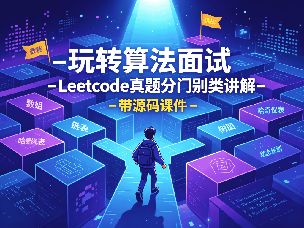 玩转算法面试-- Leetcode真题分门别类讲解 - 带源码课件系统学习_大厂面试必考内容封面